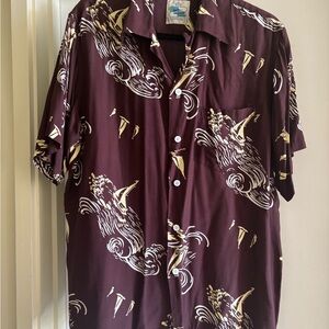Men's Casual Maroon Sailboat Print Shirt